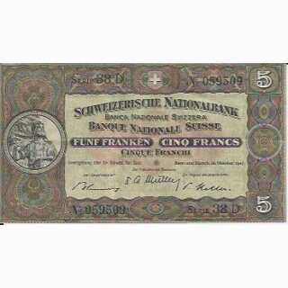 5 Franken Note Tell 1947 gebraucht+