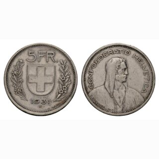 Schweiz 5 Franken 1931 B Abart 13 Sterne ü. Kopf