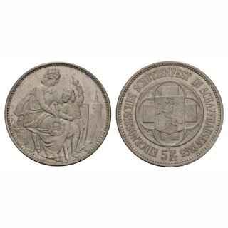 Schweiz 5 Franken 1865 Schützentaler Schaffhausen