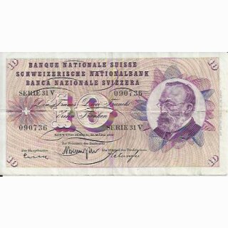 10 Franken Note Keller1963 gebraucht