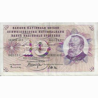 10 Franken Note Keller1965 gebraucht