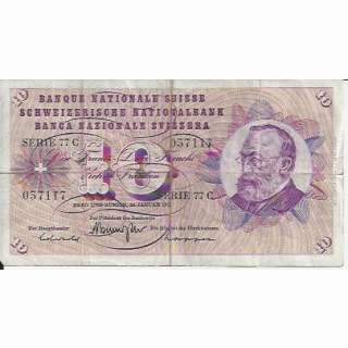 10 Franken Note Keller1972 stark gebraucht