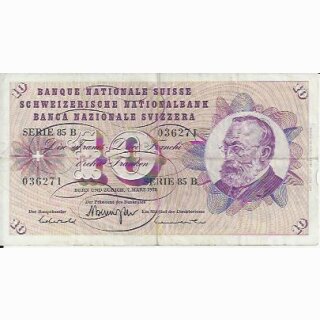 10 Franken Note Keller1973 stark gebraucht