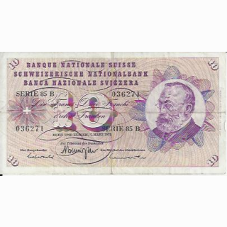 10 Franken Note Keller1973 stark gebraucht