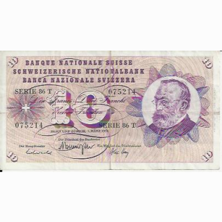 10 Franken Note Keller1973 stark gebraucht