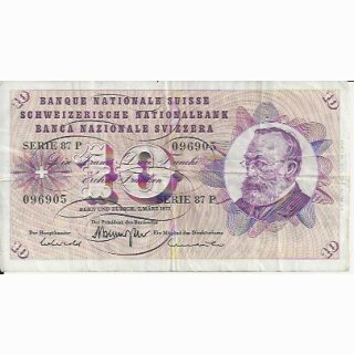 10 Franken Note Keller1973 stark gebraucht