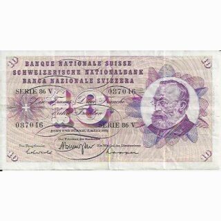 10 Franken Note Keller1973 stark gebraucht