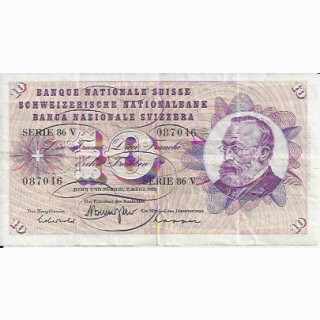 10 Franken Note Keller1973 stark gebraucht