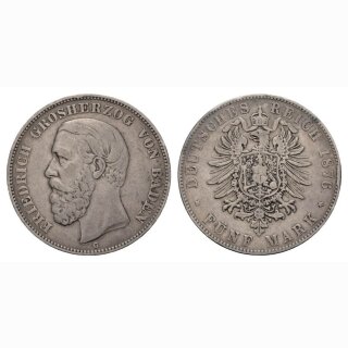 Deutschland Baden 5 Mark 1876 G Friedrich I