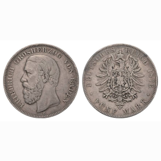 Deutschland Baden 5 Mark 1876 G Friedrich I