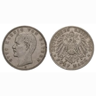 Deutschland Bayern 5 Mark 1904 D Otto