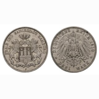 Deutschland Hamburg 3 Mark 1910 J Stadtwappen