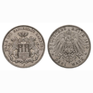Deutschland Hamburg 3 Mark 1910 J Stadtwappen