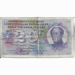 20 Franken Note Dufour 1971 stark gebraucht