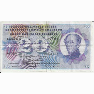 20 Franken Note Dufour 1972 gebraucht