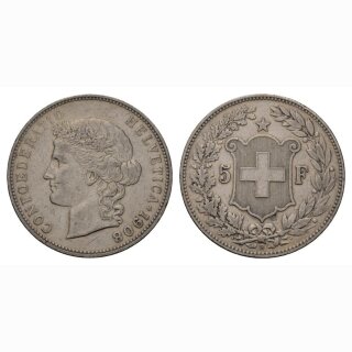 Schweiz 5 Franken 1908 B Frauenkopf