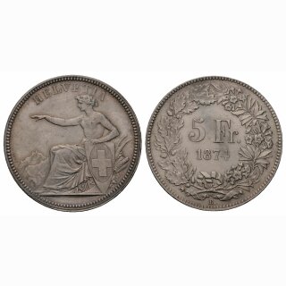 Schweiz 5 Franken 1874 B. Sitzende Helvetia