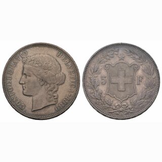Schweiz 5 Franken 1889 B Frauenkopf