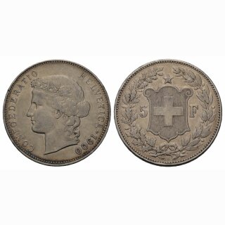 Schweiz 5 Franken 1900 B Frauenkopf