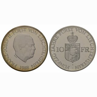 Liechtenstein  10 Franken 1988 HF Franz-Josef II Fürst