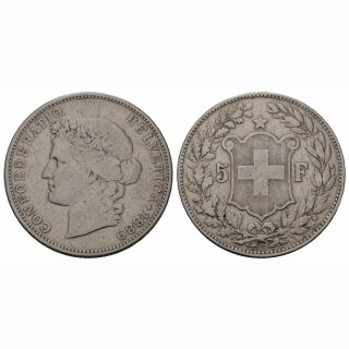 Schweiz  5 Franken 1889 B Frauenkopf