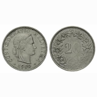 Schweiz 20 Rappen 1960 B Abart Flaue Prägung