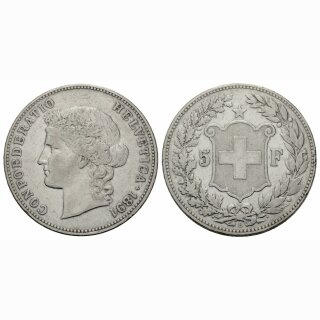 Schweiz 5 Franken 1891 B Frauenkopf