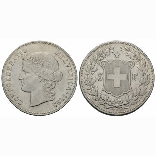 Schweiz 5 Franken 1892 B Frauenkopf