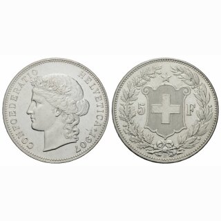 Schweiz 5 Franken 1907 B Frauenkopf