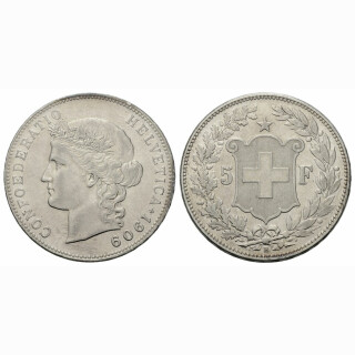 Schweiz 5 Franken 1909 B Frauenkopf