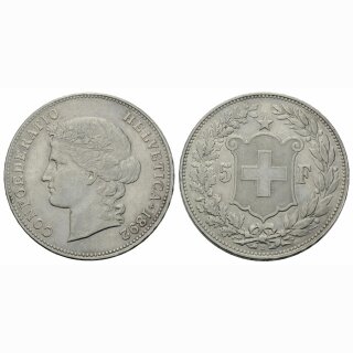 Schweiz 5 Franken 1892 B Frauenkopf