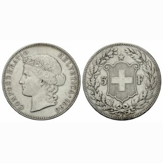 Schweiz 5 Franken 1890 B Frauenkopf