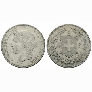 Schweiz 5 Franken 1888 B Frauenkopf