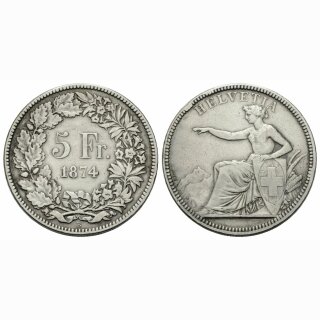 Schweiz 5 Franken 1874 B Sitzende Helvetia