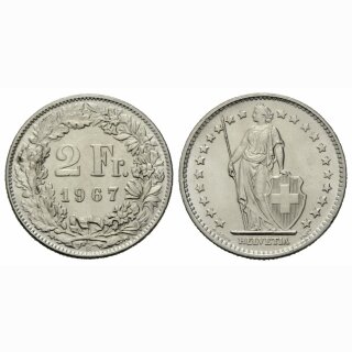 Schweiz 2 Franken 1967 B Abart