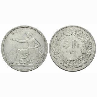 Schweiz 5 Franken 1874 B. Sitzende Helvetia