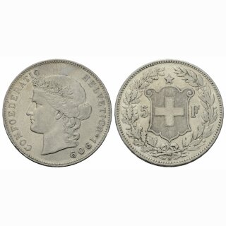 Schweiz 5 Franken 1909 B Frauenkopf