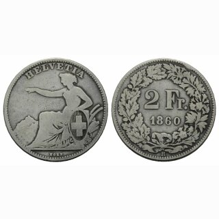 Schweiz 2 Franken 1860 B Sitzende Helvetia
