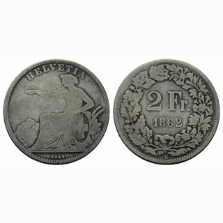 Schweiz 2 Franken 1862 B Sitzende Helvetia