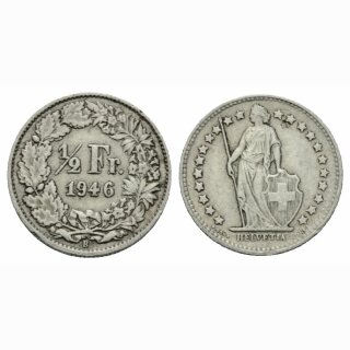 Schweiz 1/2 Franken 1946 B Gleichstehend