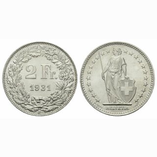 Schweiz 2 Franken 1931 B Stehende Helvetia