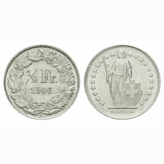 Schweiz 1/2 Franken 1946 B Stehende Helvetia