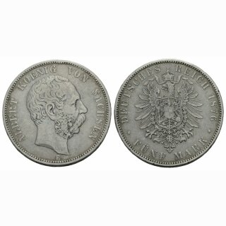 Sachsen 5 Mark 1876 E Albert