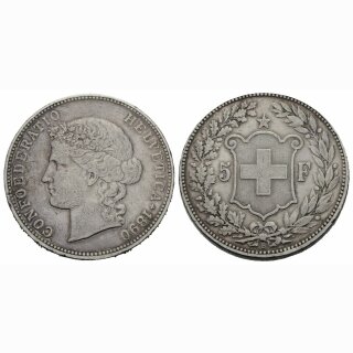 Schweiz 5 Franken  1890 B Frauenkopf