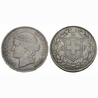 Schweiz 5 Franken 1890 B Frauenkopf