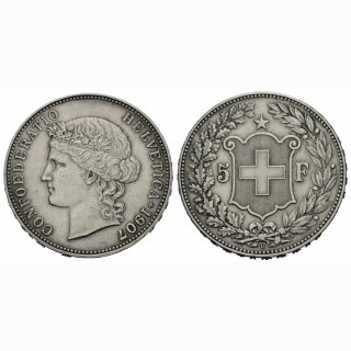 Schweiz 5 Franken  1907 B Frauenkopf