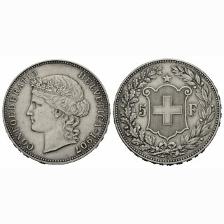 Schweiz 5 Franken 1907 B Frauenkopf