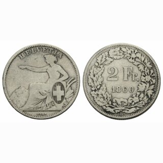 Schweiz 2 Franken 1860 B Sitzende Helvetia