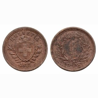 Schweiz 1 Rappen  1891 B schmales Kreuz