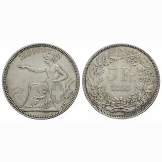 Schweiz 5 Franken 1855 Schützentaler Solothurn
